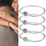 925 Silver Sparkling Crystal Button Pan Bracelet for European Charm Bracelets