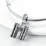 925 Silver Vintage Colosseum Arc Triomphe Dangle Charm Bracelet Necklace Bead