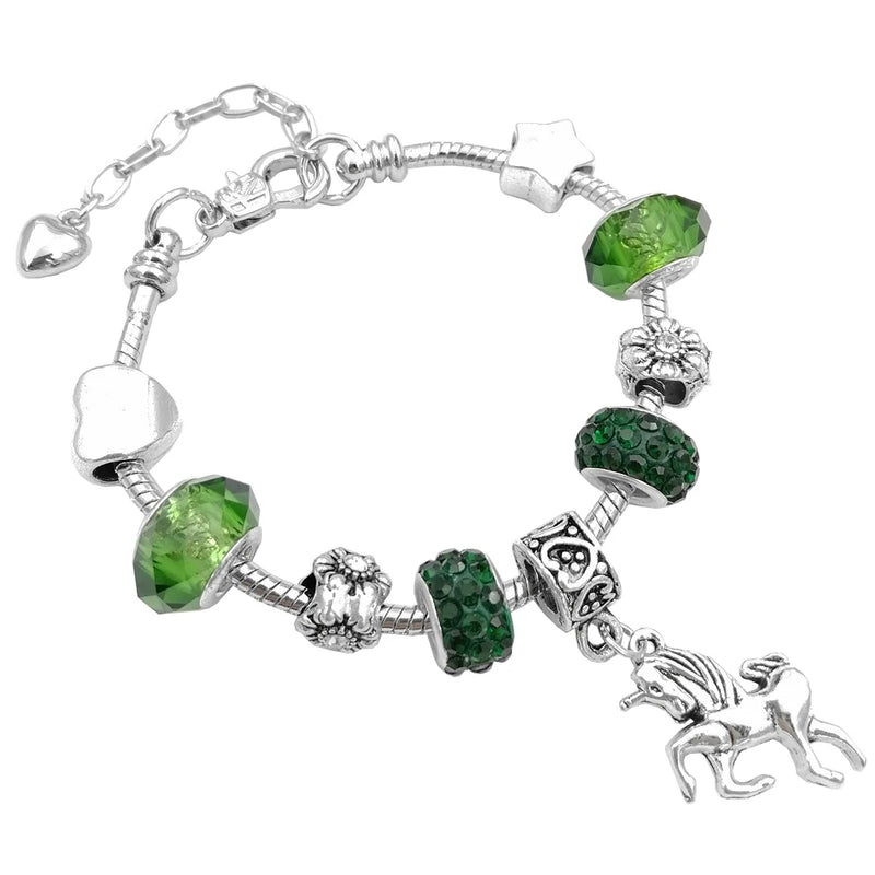 925 Silver Women's Unicorn Snake Bracelet in Red Green Purple