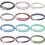 925 Sterling Silver Leather Ball Clasp Bracelet 16-46cm