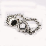 925 Silver Love Heart Safety Chain Bead Charm Fit Bracelet Bangle