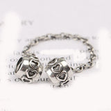 925 Silver Love Heart Safety Chain Bead Charm Fit Bracelet Bangle