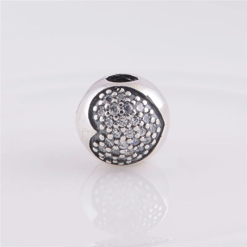 925 Silver Beads Sparkling Heart Charms for Bracelets Jewelry Making