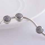 925 Silver Beads Sparkling Heart Charms for Bracelets Jewelry Making