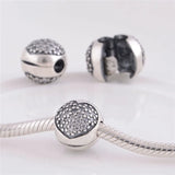 925 Silver Beads Sparkling Heart Charms for Bracelets Jewelry Making