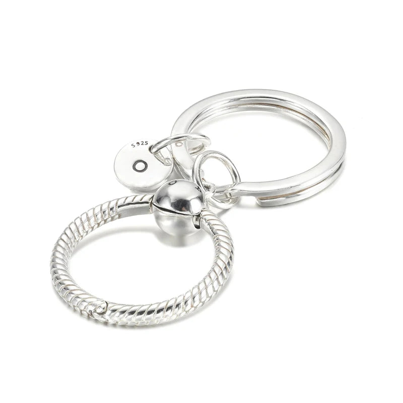 925 Silver Beads Heart Bag Charm Holder Key Ring for Bracelet