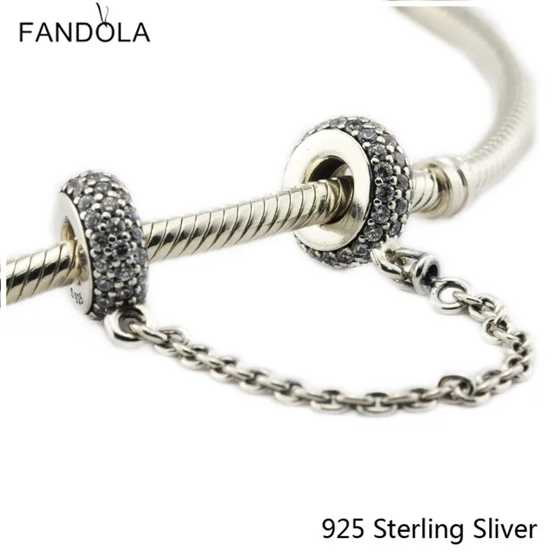925 Silver Pave Inspiration Safety Chain Charm for Bracelets