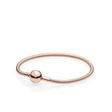 925 Silver Snake Chain Bracelet Barrel Heart Buckle Rose Beads Zircon Jewelry