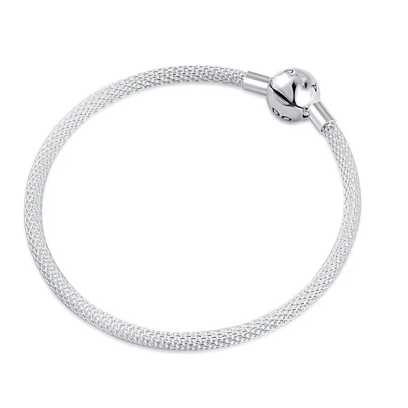 925 Silver Bracelet Star Clasp Snake Chain Rose DIY Charms Bracelet
