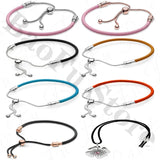 925 Silver Bracelet Leather Chain Pink Women's Jewelry