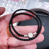 925 Silver Bracelet Double Leather Women Jewelry Gift