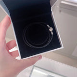 925 Silver Bracelet Double Leather Women Jewelry Gift