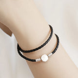 925 Silver Bracelet Double Leather Women Jewelry Gift