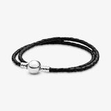 925 Silver Bracelet Double Leather Women Jewelry Gift