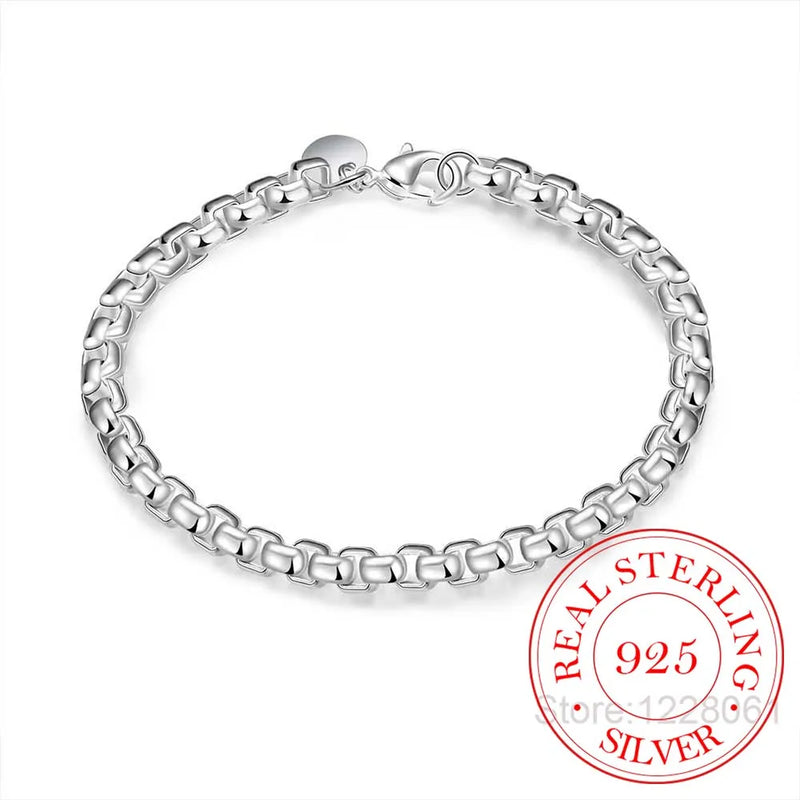 925 Silver Link Chain Bracelet Bangle Men Women Jewelry Gift