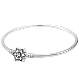 925 Silver Castle Leaves Daisy Snowflake Clasp Bracelet Bangle