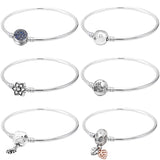 925 Silver Castle Leaves Daisy Snowflake Clasp Bracelet Bangle