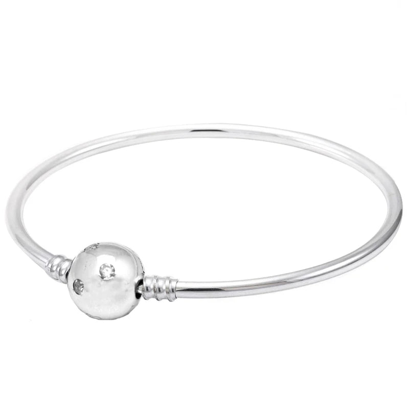 925 Silver Castle Leaves Daisy Snowflake Clasp Bracelet Bangle
