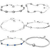 925 Silver Celestial Stars Daisy Chain Bracelet with Stones Pave Bar