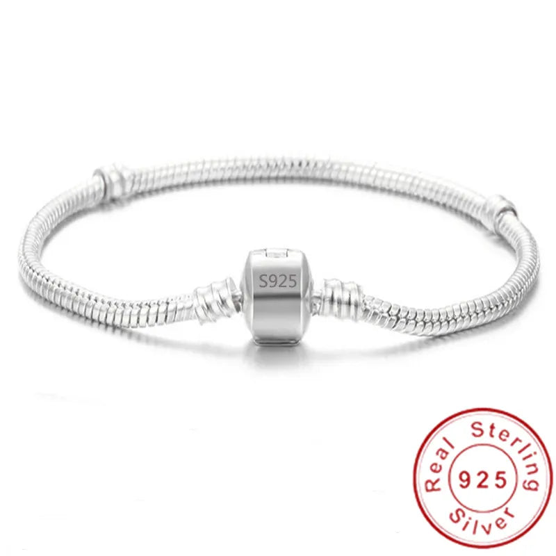 925 Silver Charm Chain Bracelet Party Wedding Jewelry 16-23cm
