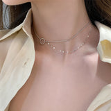 925 Silver Circle Double Link Necklace Choker Chain Gothic Vintage