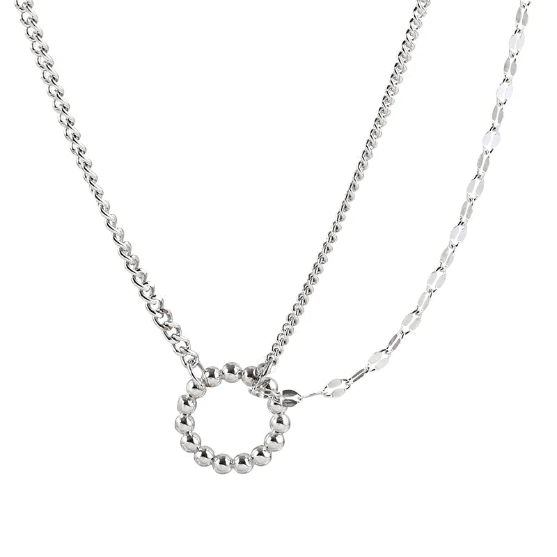 925 Silver Circle Double Link Necklace Choker Chain Gothic Vintage