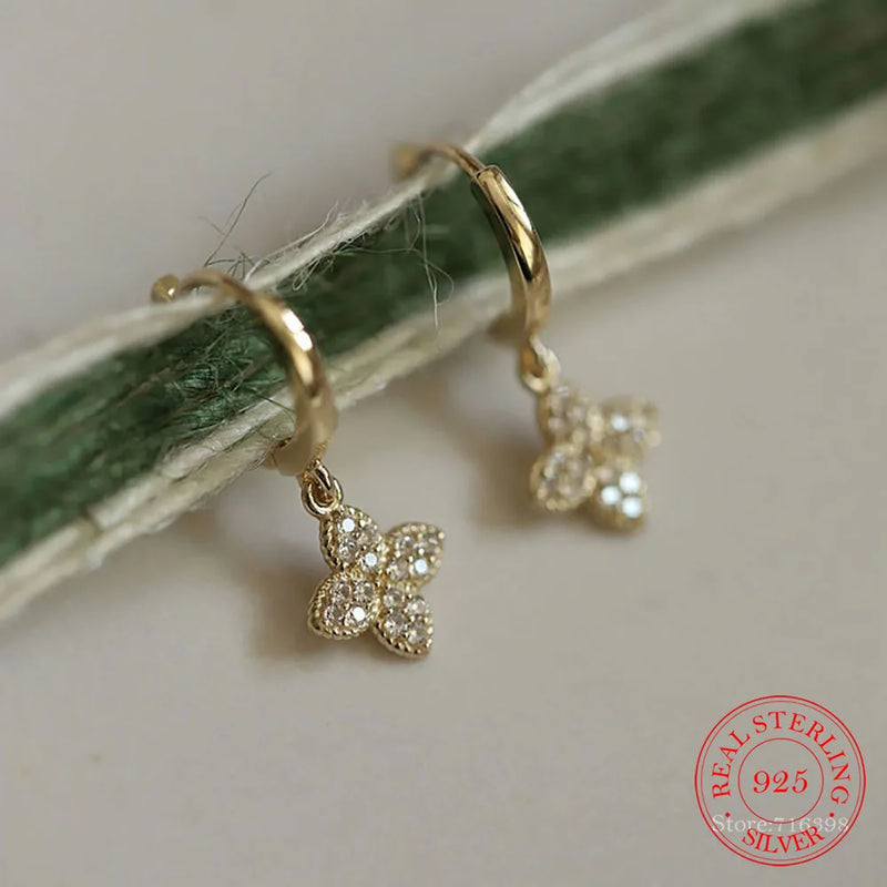 925 Sterling Silver Cz Cross Flower Earrings Women Jewelry Wedding Party Gift