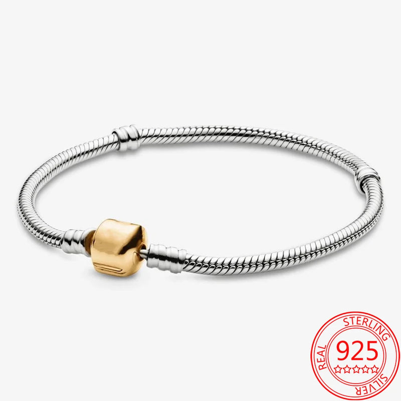 925 Silver Daisy Charm Bracelet Two-Tone Romantic Rose Barrel DIY Chain