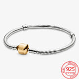 925 Silver Daisy Charm Bracelet Two-Tone Romantic Rose Barrel DIY Chain