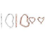 925 Silver Earring Rose Heart Hoop Earrings Women Wedding Gift Jewelry