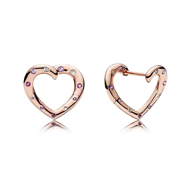 925 Silver Earring Rose Heart Hoop Earrings Women Wedding Gift Jewelry
