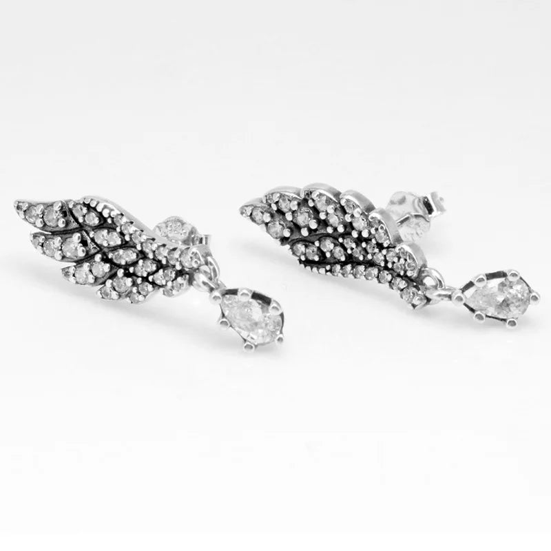 925 Silver Earring Sparkling Angel Wings Crystal Earrings Women Gift