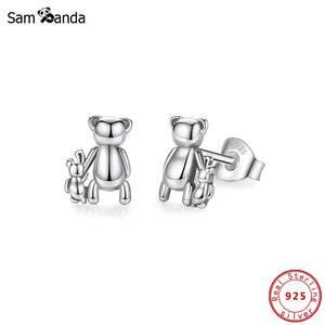 925 Silver Bear Stud Earrings Birthday Gift