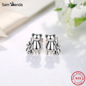 925 Silver Bear Stud Earrings Birthday Gift