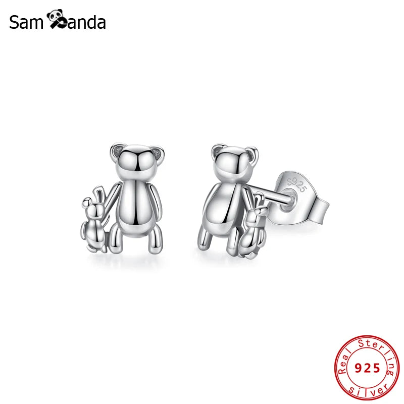 925 Silver Bear Stud Earrings Birthday Gift