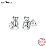 925 Silver Bear Stud Earrings Birthday Gift