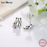 925 Silver Bear Stud Earrings Birthday Gift
