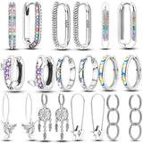 925 Silver Colorful CZ Circular Hoop Earrings Women Gift Wedding
