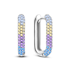 925 Silver Colorful CZ Circular Hoop Earrings Women Gift Wedding