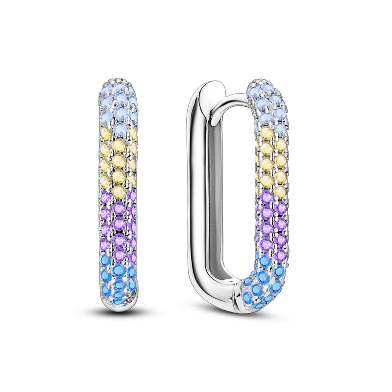 925 Silver Colorful CZ Circular Hoop Earrings Women Gift Wedding