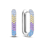 925 Silver Colorful CZ Circular Hoop Earrings Women Gift Wedding