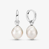 925 Silver Earrings w/ Baroque Pearl Hoops Women's Jewelry