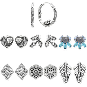 925 Silver Geometric Floral Leaves Earrings