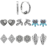 925 Silver Geometric Floral Leaves Earrings