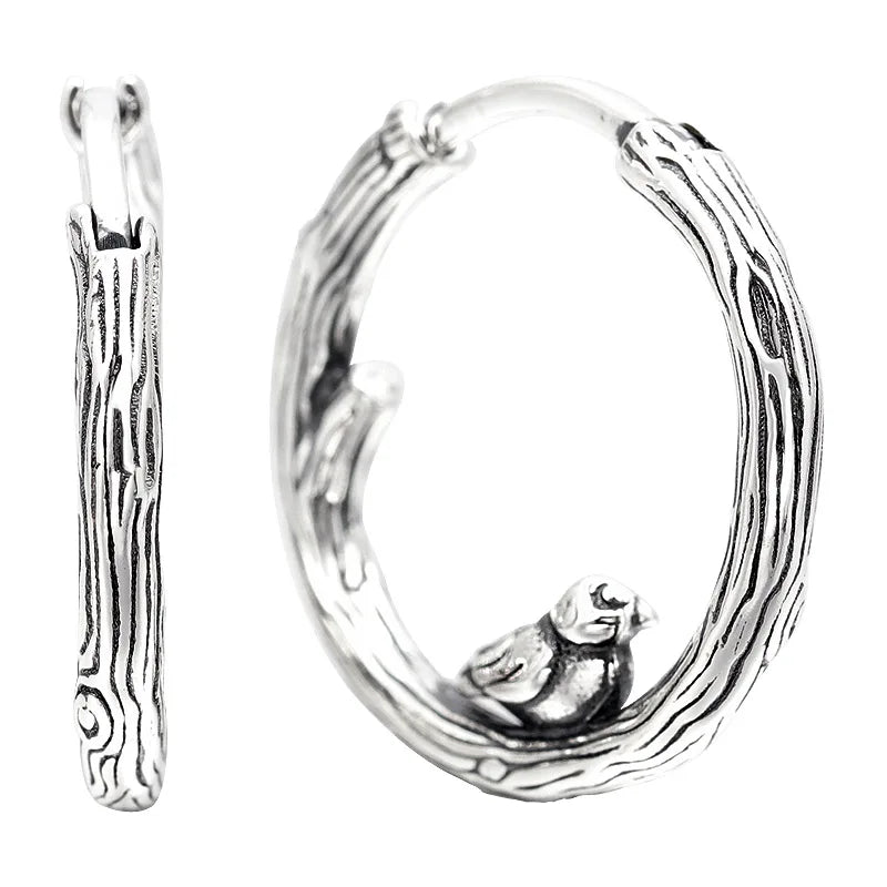 925 Silver Geometric Floral Leaves Earrings