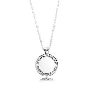 925 Silver Floating Locket Pan Necklace with CZ Glass