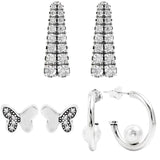 925 Silver Butterfly Hoop Earring w/ Crystal & Pearl