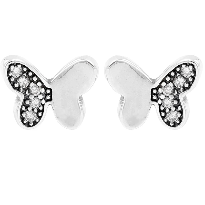 925 Silver Butterfly Hoop Earring w/ Crystal & Pearl