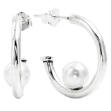 925 Silver Butterfly Hoop Earring w/ Crystal & Pearl