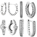 925 Silver Moon & Stars Beaded Hoop Earring Women DIY Jewelry
